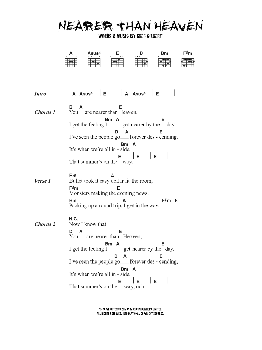 Download The Delays Nearer Than Heaven Sheet Music and learn how to play Lyrics & Chords PDF digital score in minutes