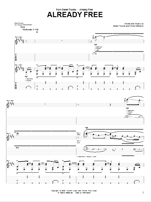 Download The Derek Trucks Band Already Free Sheet Music and learn how to play Guitar Tab PDF digital score in minutes