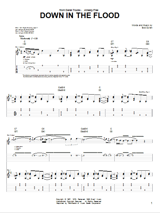 Download The Derek Trucks Band Down In The Flood Sheet Music and learn how to play Guitar Tab PDF digital score in minutes