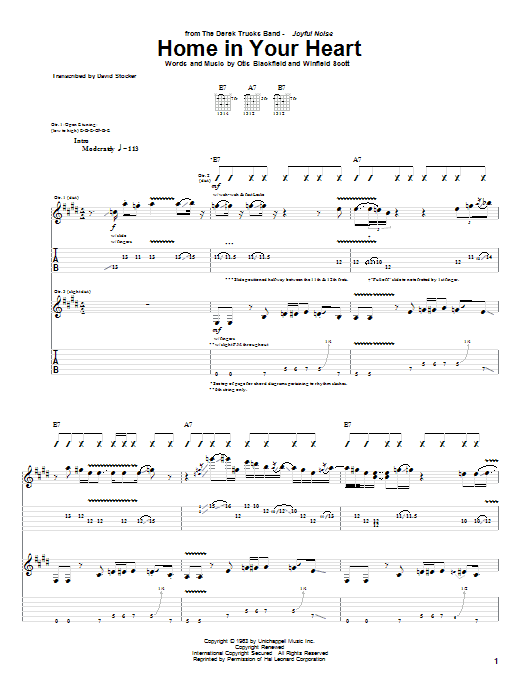 Download The Derek Trucks Band Home In Your Heart Sheet Music and learn how to play Guitar Tab PDF digital score in minutes