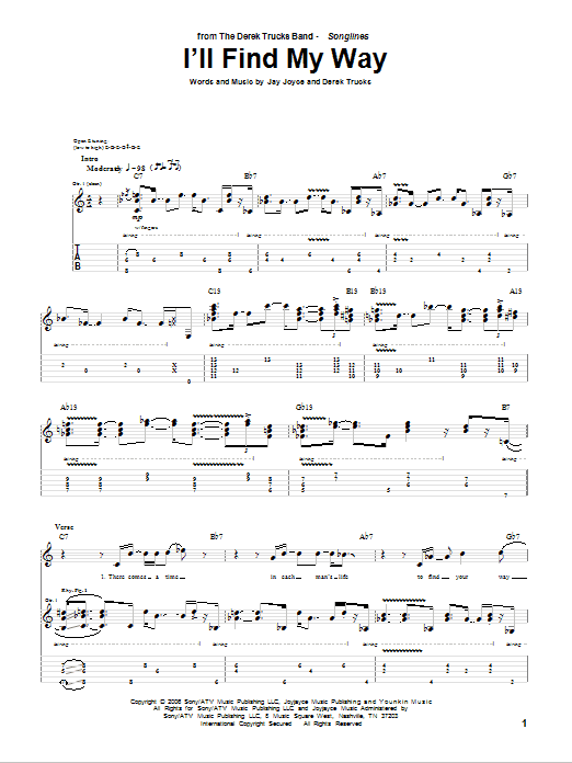 Download The Derek Trucks Band I'll Find My Way Sheet Music and learn how to play Guitar Tab PDF digital score in minutes