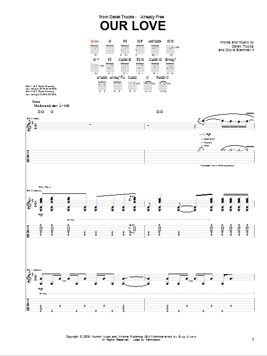 Download The Derek Trucks Band Our Love Sheet Music and learn how to play Guitar Tab PDF digital score in minutes