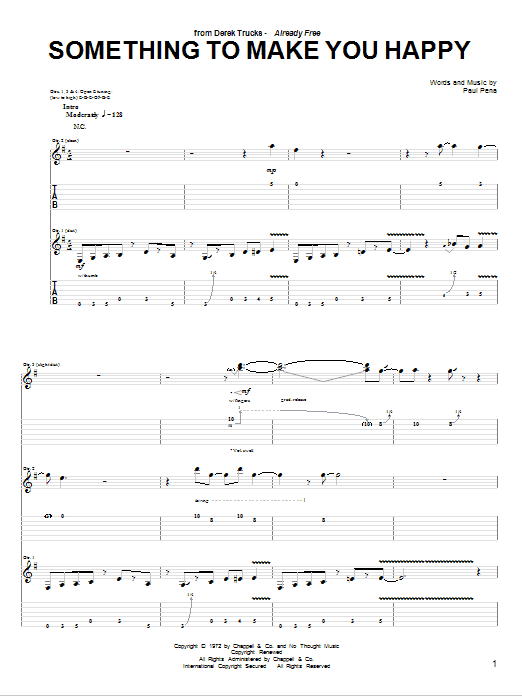 Download The Derek Trucks Band Something To Make You Happy Sheet Music and learn how to play Guitar Tab PDF digital score in minutes