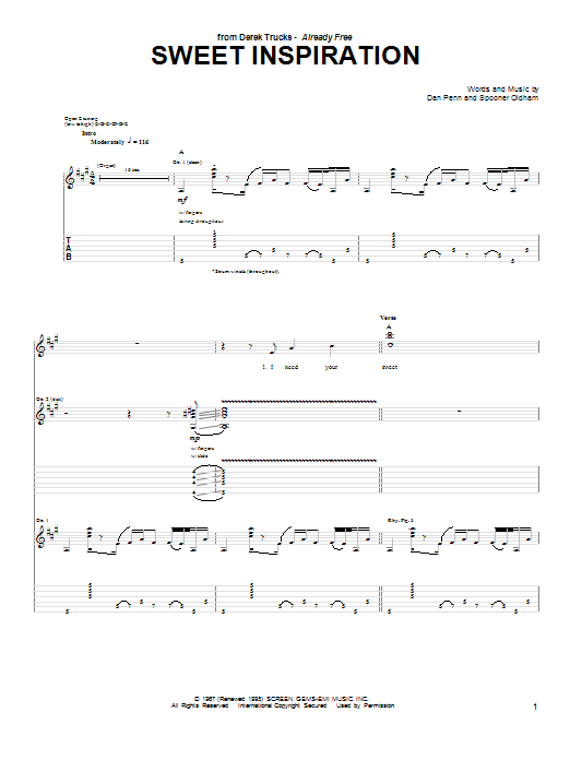 Download The Derek Trucks Band Sweet Inspiration Sheet Music and learn how to play Guitar Tab PDF digital score in minutes