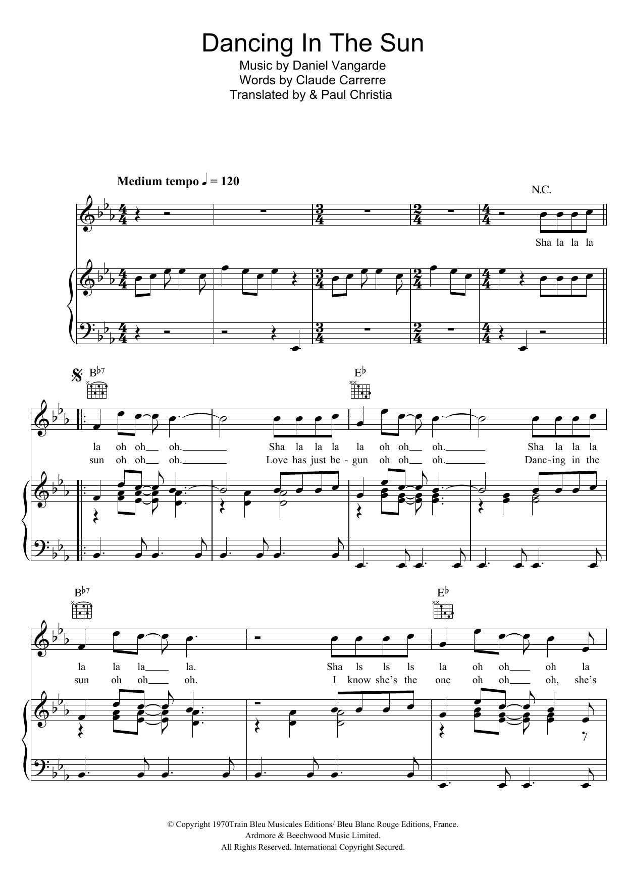 Download The Diablos Dancing In The Sun Sheet Music and learn how to play Piano, Vocal & Guitar (Right-Hand Melody) PDF digital score in minutes