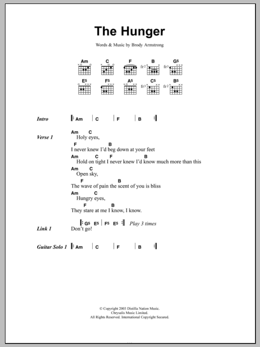 Download The Distillers The Hunger Sheet Music and learn how to play Lyrics & Chords PDF digital score in minutes