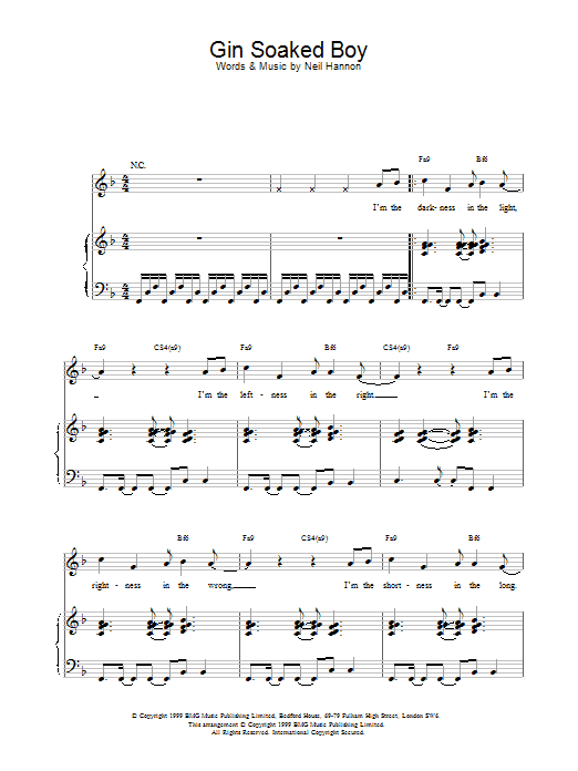 Download The Divine Comedy Gin Soaked Boy Sheet Music and learn how to play Piano, Vocal & Guitar PDF digital score in minutes