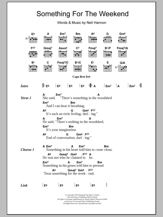 Download The Divine Comedy Something For The Weekend Sheet Music and learn how to play Lyrics & Chords PDF digital score in minutes