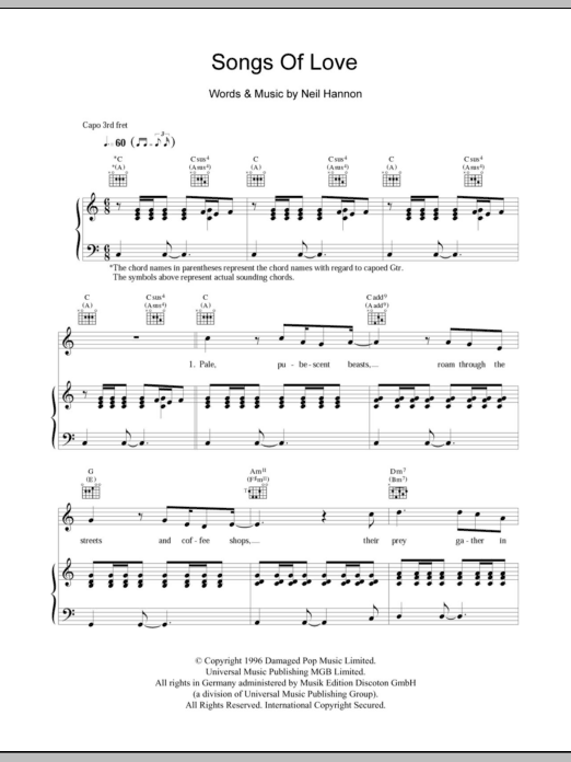 Download The Divine Comedy Songs Of Love Sheet Music and learn how to play Lyrics & Chords PDF digital score in minutes