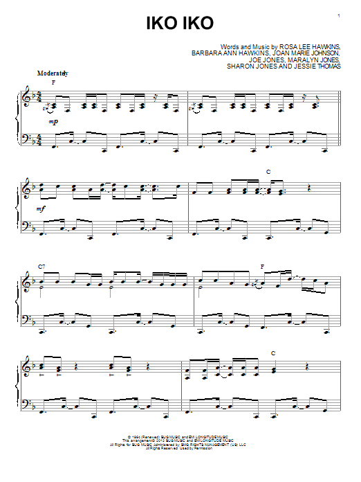 Download The Dixie Cups Iko Iko Sheet Music and learn how to play Piano PDF digital score in minutes