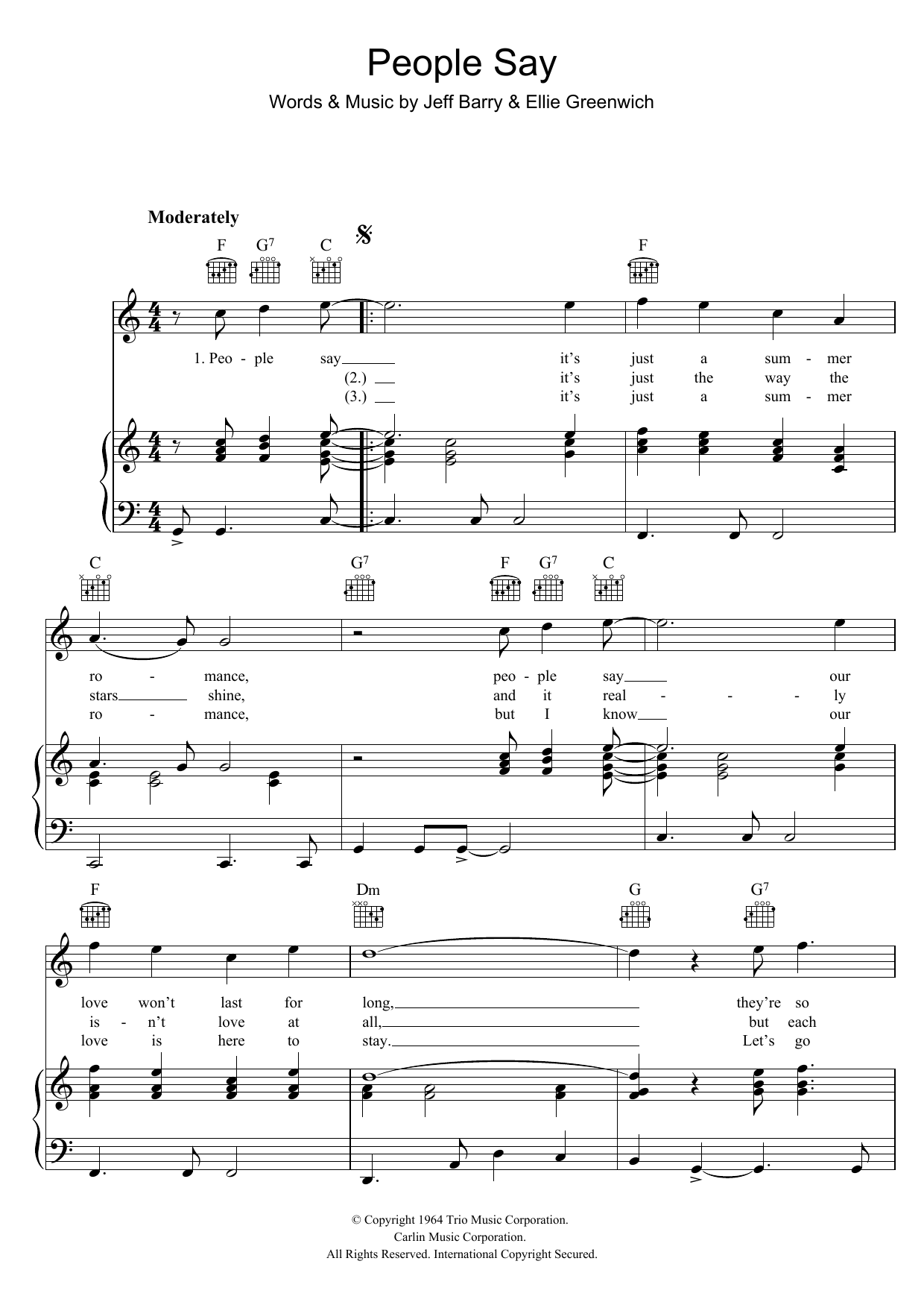Download The Dixie Cups People Say Sheet Music and learn how to play Piano, Vocal & Guitar (Right-Hand Melody) PDF digital score in minutes