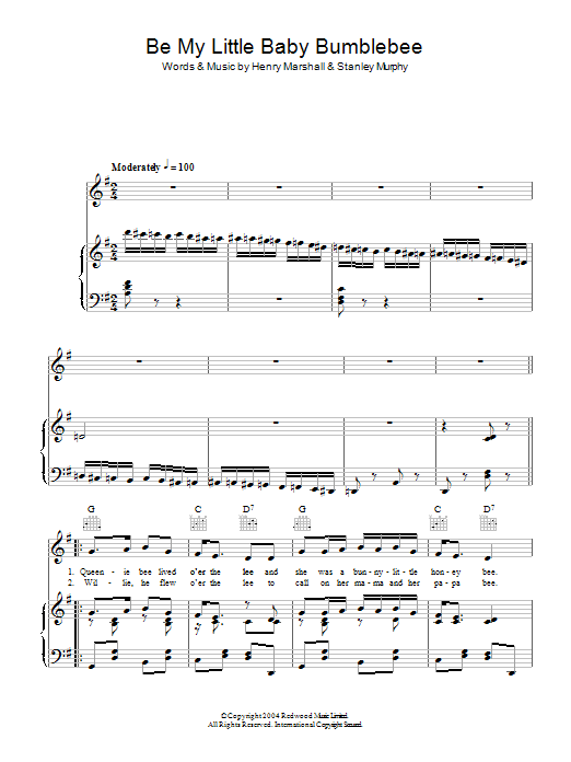 Download The Dolly Sisters Be My Little Baby Bumble Bee Sheet Music and learn how to play Piano, Vocal & Guitar (Right-Hand Melody) PDF digital score in minutes