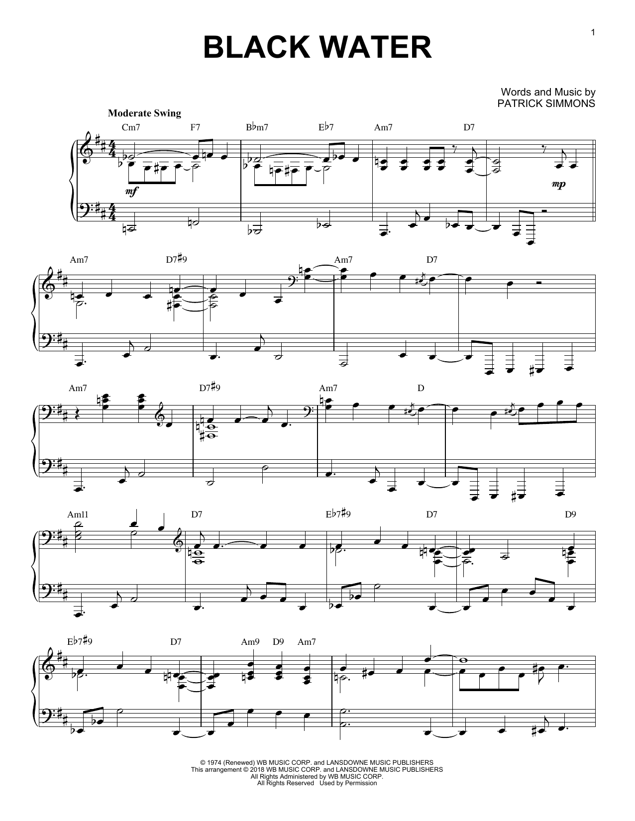 Download The Doobie Brothers Black Water [Jazz version] Sheet Music and learn how to play Piano Solo PDF digital score in minutes