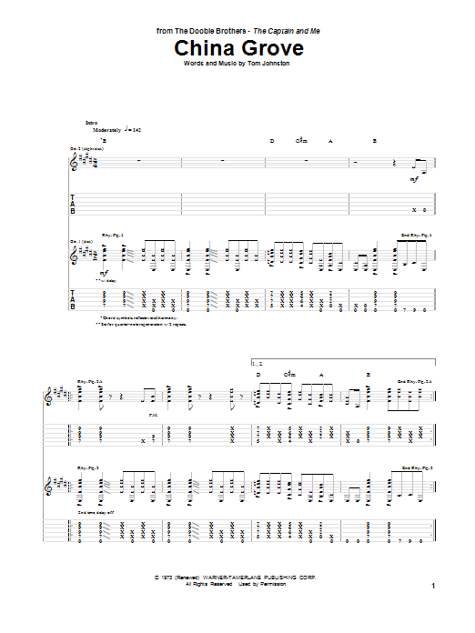 Download The Doobie Brothers China Grove Sheet Music and learn how to play Super Easy Piano PDF digital score in minutes