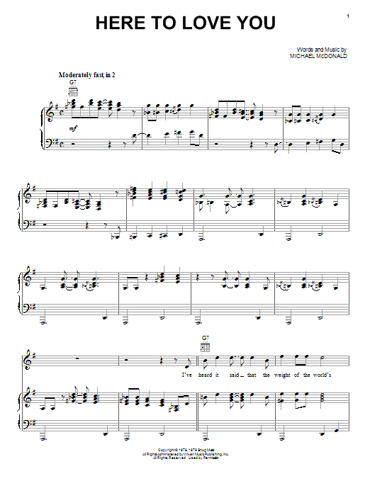 Download The Doobie Brothers Here To Love You Sheet Music and learn how to play Piano, Vocal & Guitar (Right-Hand Melody) PDF digital score in minutes