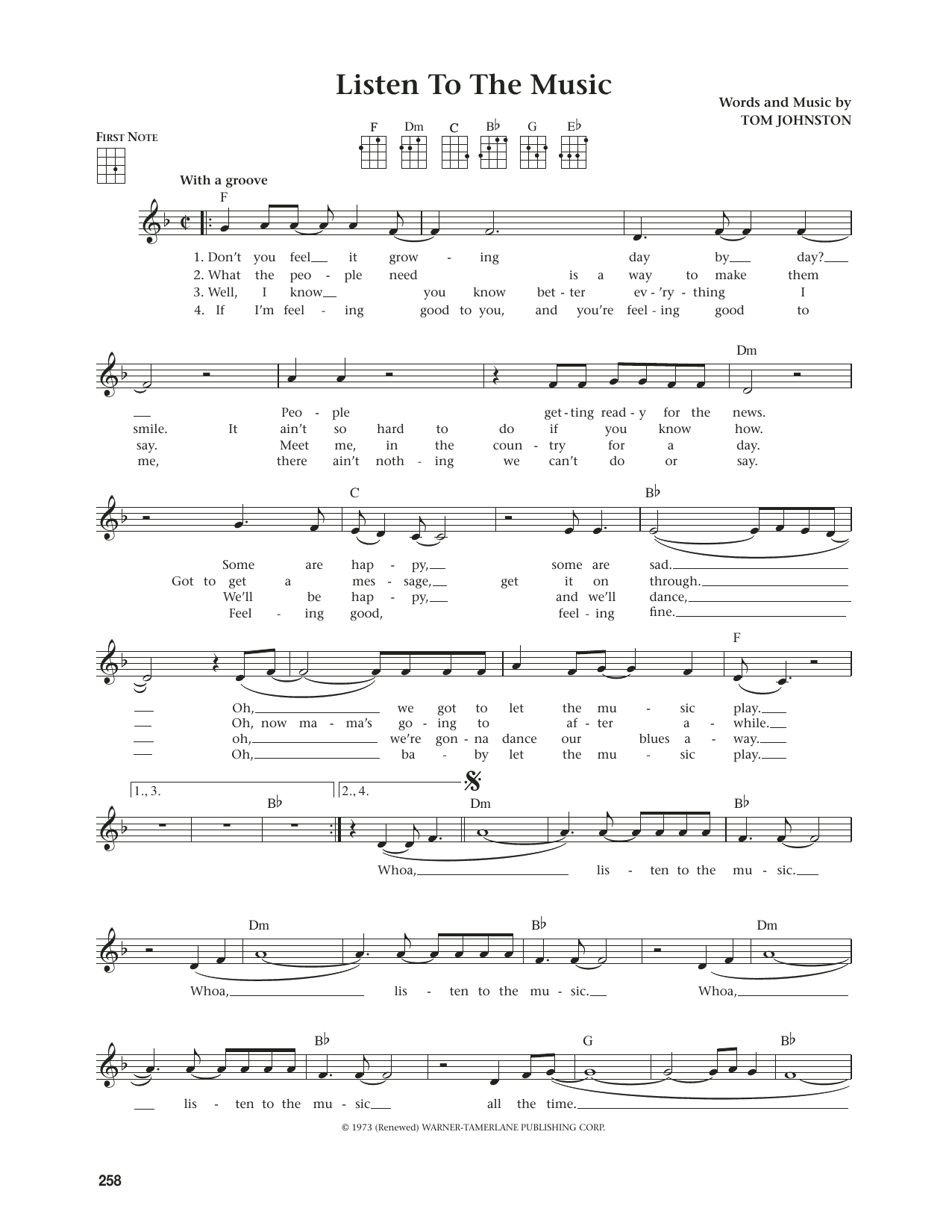 Download The Doobie Brothers Listen To The Music (from The Daily Ukulele) (arr. Jim Beloff) Sheet Music and learn how to play Ukulele PDF digital score in minutes