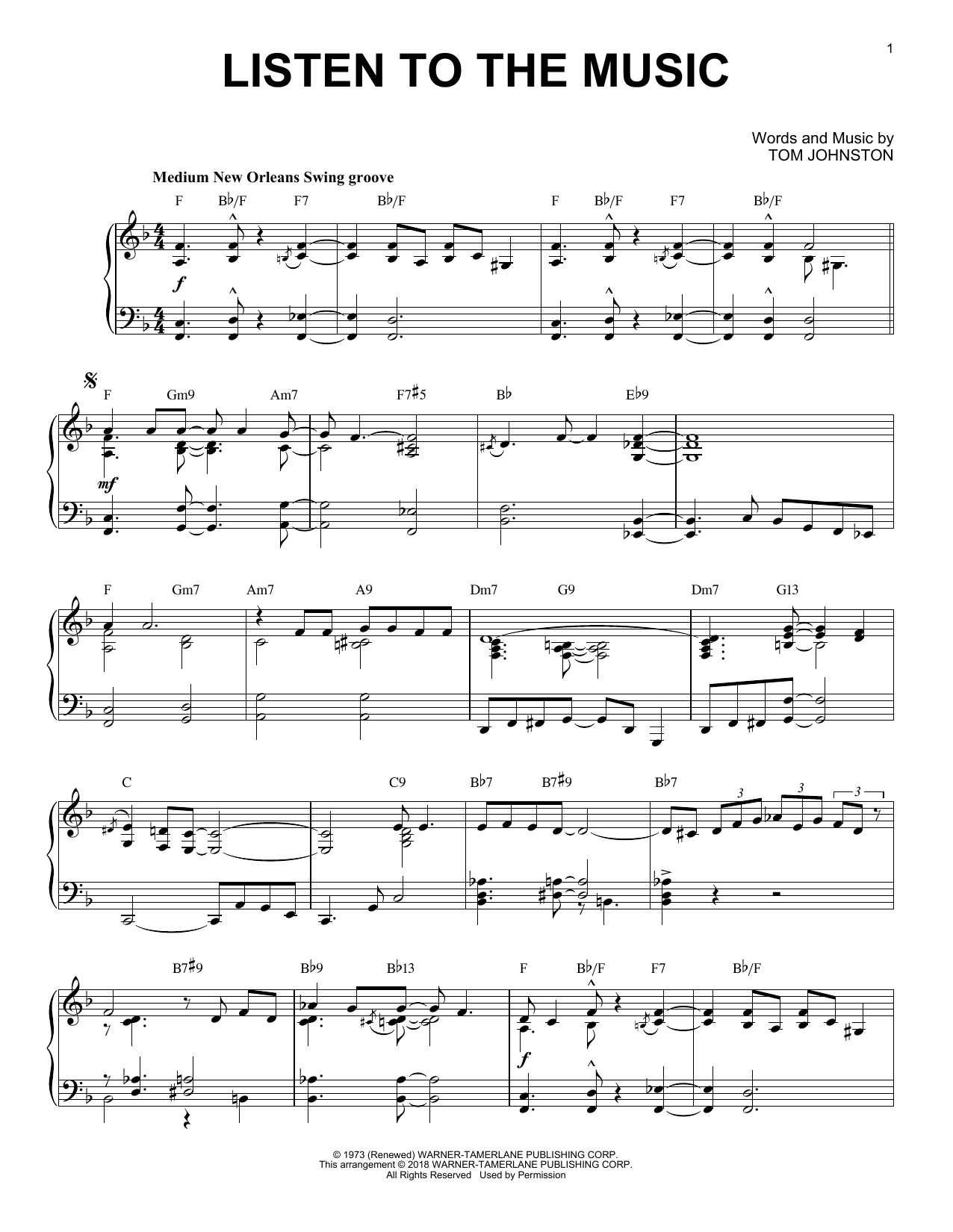 Download The Doobie Brothers Listen To The Music [Jazz version] Sheet Music and learn how to play Piano Solo PDF digital score in minutes