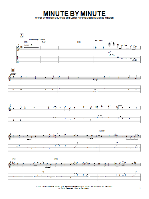 Download The Doobie Brothers Minute By Minute Sheet Music and learn how to play Bass Guitar Tab PDF digital score in minutes