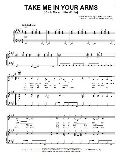 Download The Doobie Brothers Take Me In Your Arms (Rock Me A Little While) Sheet Music and learn how to play Piano, Vocal & Guitar (Right-Hand Melody) PDF digital score in minutes