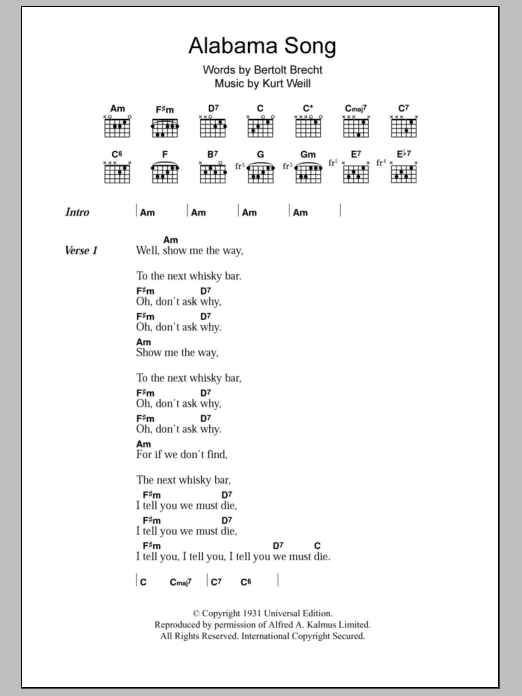 Download The Doors Alabama Song Sheet Music and learn how to play Guitar Chords/Lyrics PDF digital score in minutes