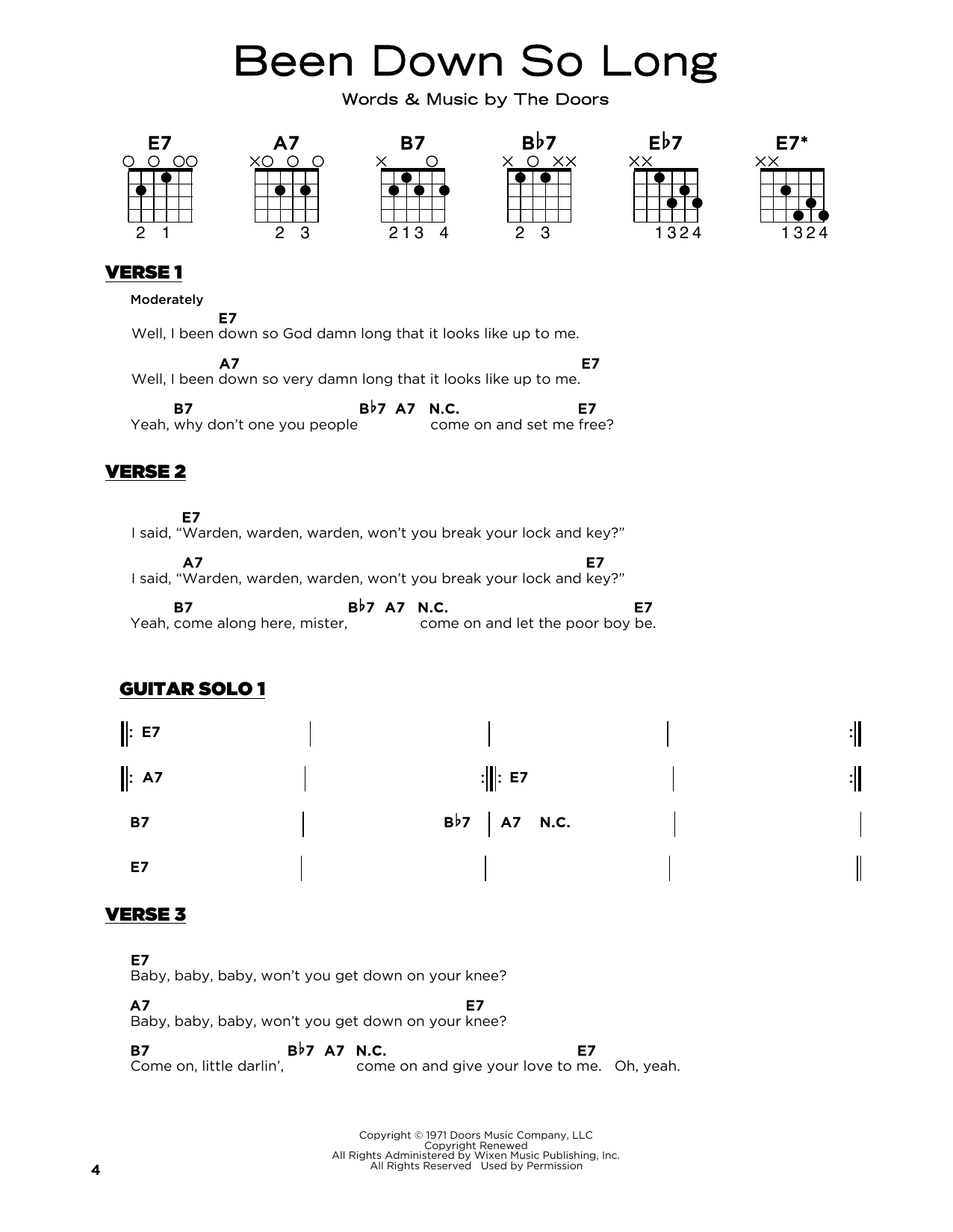 Download The Doors Been Down So Long Sheet Music and learn how to play Really Easy Guitar PDF digital score in minutes