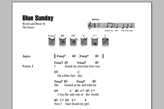 Download The Doors Blue Sunday Sheet Music and learn how to play Guitar Chords/Lyrics PDF digital score in minutes