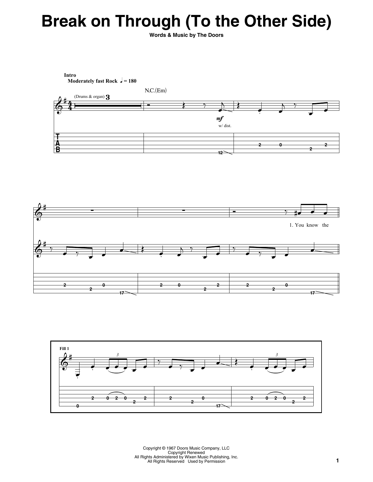 Download The Doors Break On Through To The Other Side Sheet Music and learn how to play Guitar Chords/Lyrics PDF digital score in minutes