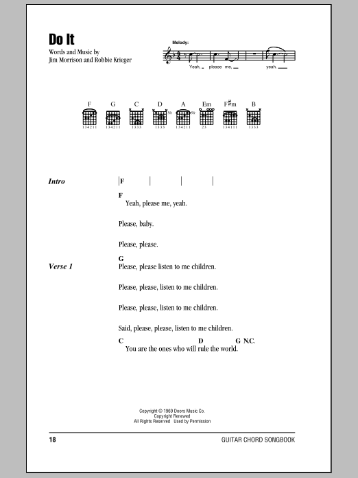 Download The Doors Do It Sheet Music and learn how to play Guitar Chords/Lyrics PDF digital score in minutes