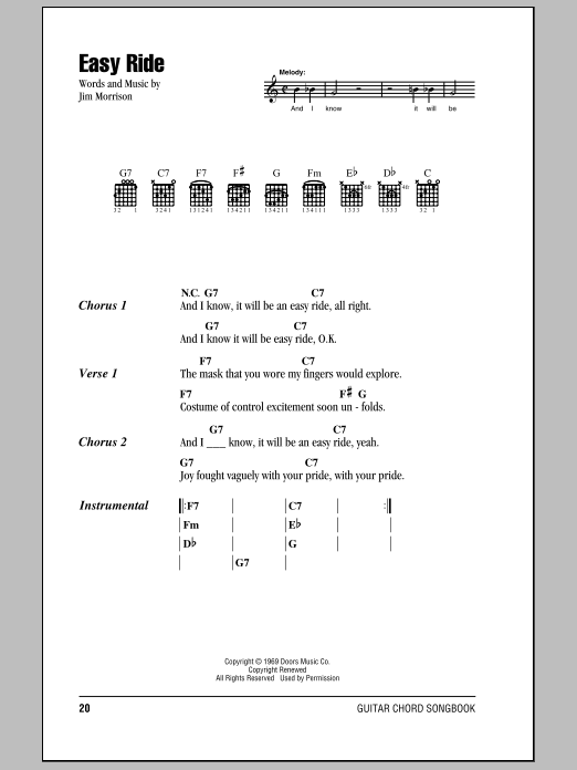 Download The Doors Easy Ride Sheet Music and learn how to play Guitar Chords/Lyrics PDF digital score in minutes