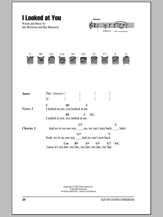 Download The Doors I Looked At You Sheet Music and learn how to play Guitar Chords/Lyrics PDF digital score in minutes