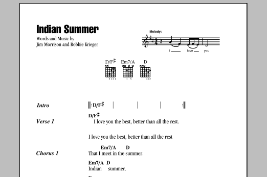 Download The Doors Indian Summer Sheet Music and learn how to play Really Easy Guitar PDF digital score in minutes