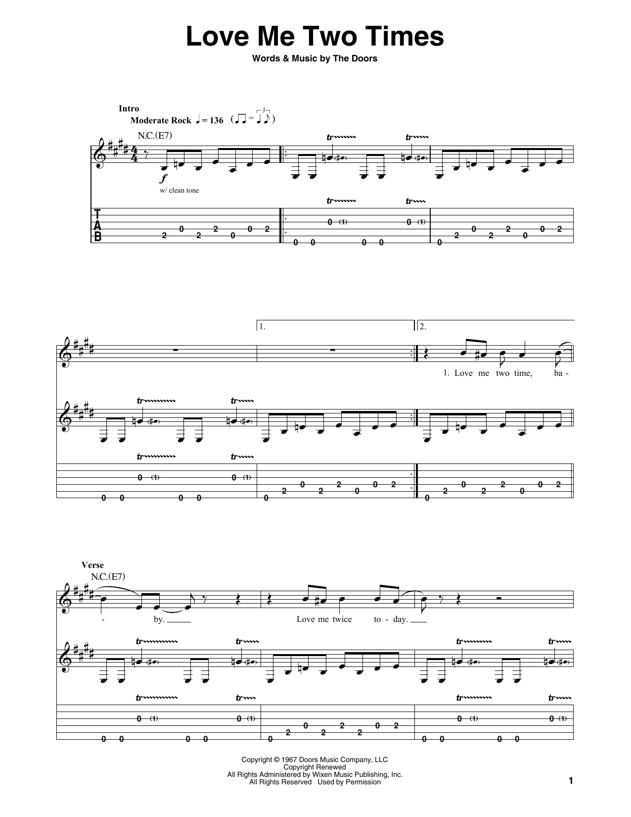 Download The Doors Love Me Two Times Sheet Music and learn how to play Drums Transcription PDF digital score in minutes