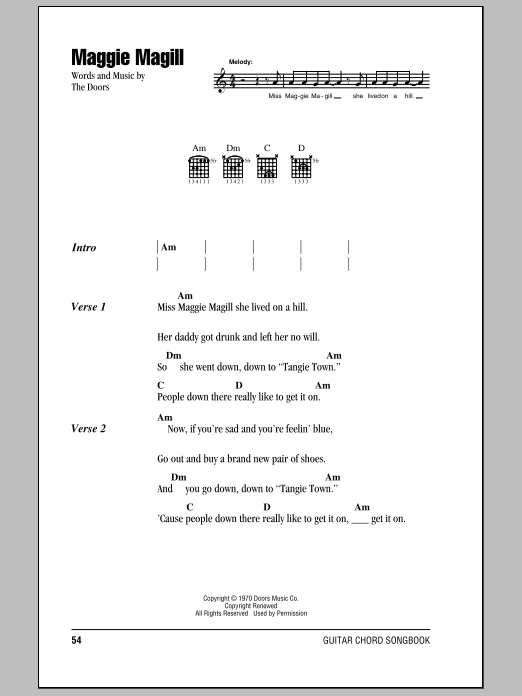Download The Doors Maggie Magill Sheet Music and learn how to play Guitar Chords/Lyrics PDF digital score in minutes