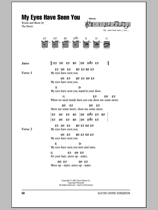 Download The Doors My Eyes Have Seen You Sheet Music and learn how to play Guitar Chords/Lyrics PDF digital score in minutes