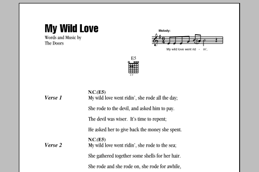 Download The Doors My Wild Love Sheet Music and learn how to play Guitar Chords/Lyrics PDF digital score in minutes