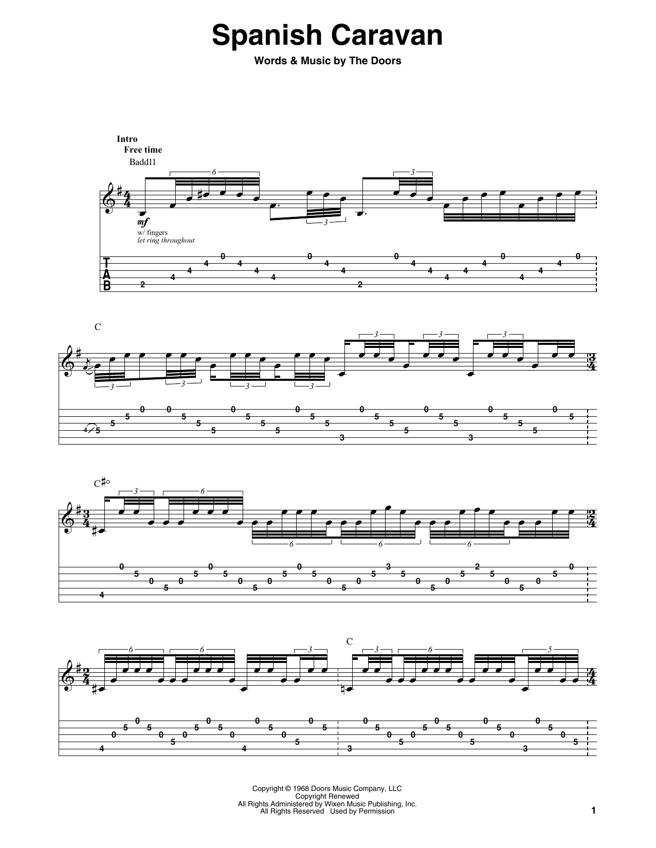 Download The Doors Spanish Caravan Sheet Music and learn how to play Really Easy Guitar PDF digital score in minutes