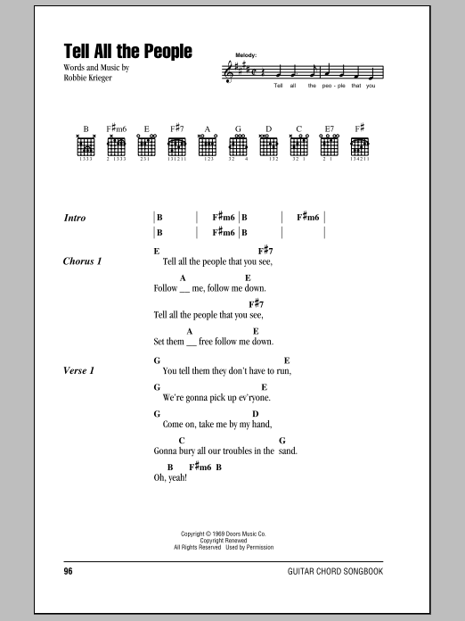 Download The Doors Tell All The People Sheet Music and learn how to play Guitar Chords/Lyrics PDF digital score in minutes