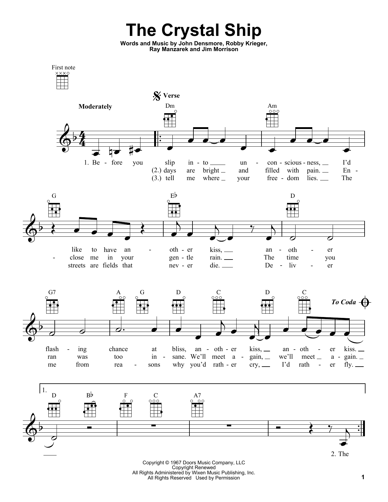 Download The Doors The Crystal Ship Sheet Music and learn how to play Guitar Tab (Single Guitar) PDF digital score in minutes