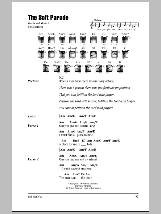 Download The Doors The Soft Parade Sheet Music and learn how to play Guitar Chords/Lyrics PDF digital score in minutes