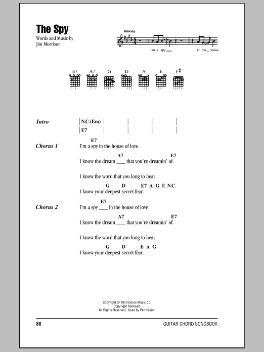 Download The Doors The Spy Sheet Music and learn how to play Guitar Chords/Lyrics PDF digital score in minutes