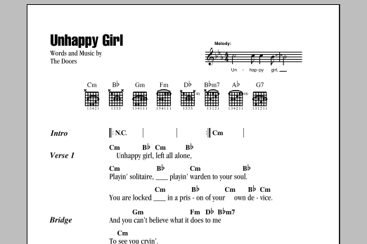 Download The Doors Unhappy Girl Sheet Music and learn how to play Guitar Chords/Lyrics PDF digital score in minutes