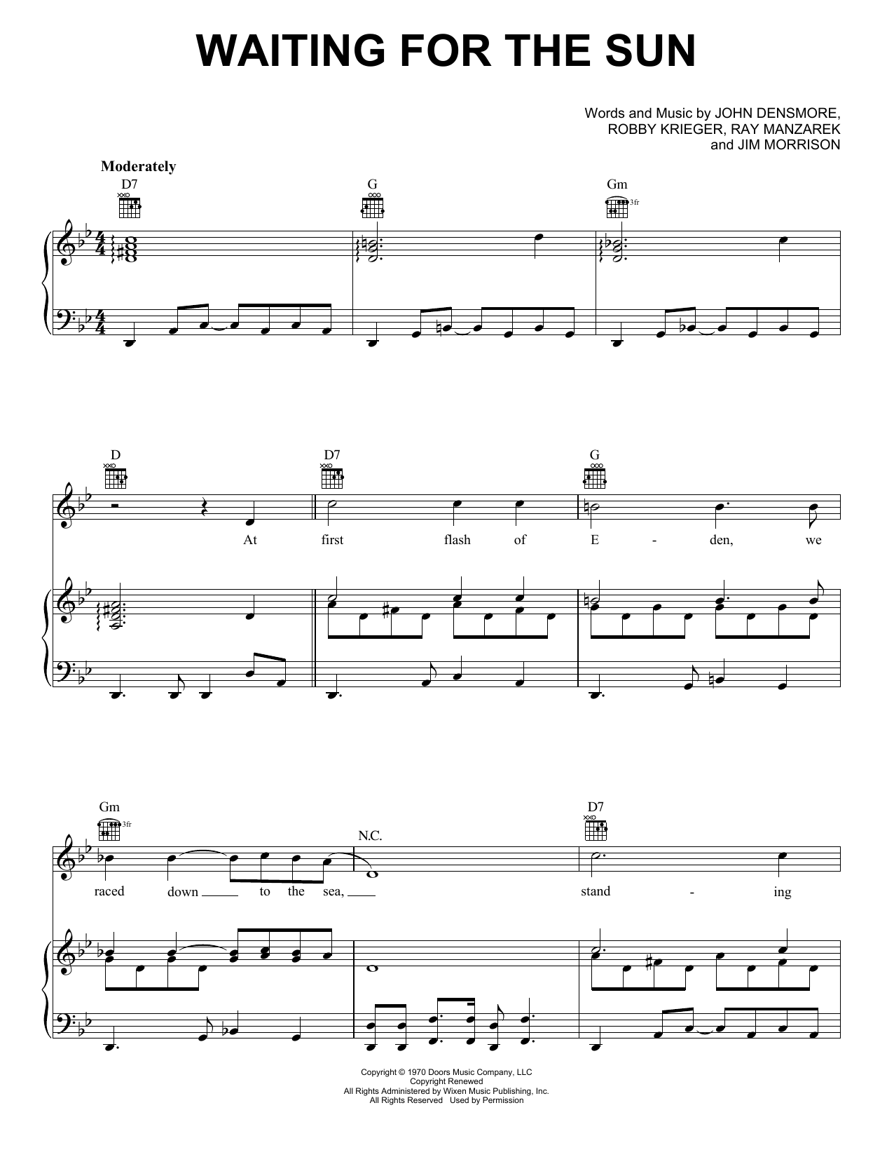 Download The Doors Waiting For The Sun Sheet Music and learn how to play Piano, Vocal & Guitar Chords (Right-Hand Melody) PDF digital score in minutes