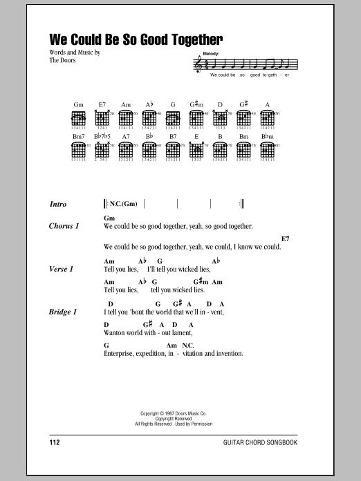 Download The Doors We Could Be So Good Together Sheet Music and learn how to play Guitar Chords/Lyrics PDF digital score in minutes
