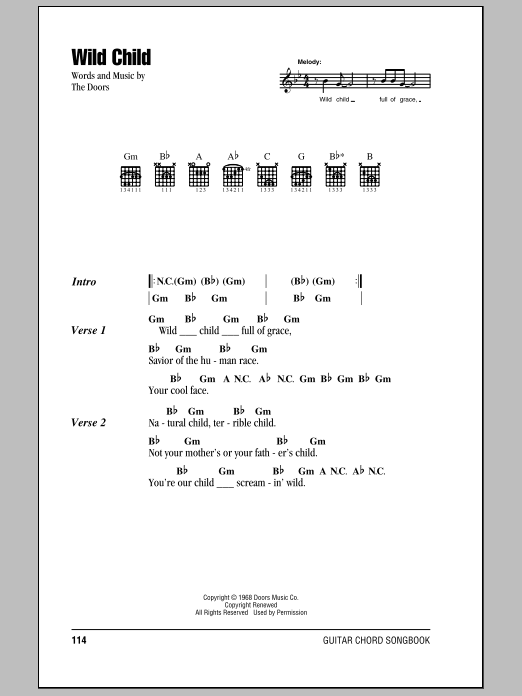 Download The Doors Wild Child Sheet Music and learn how to play Guitar Chords/Lyrics PDF digital score in minutes