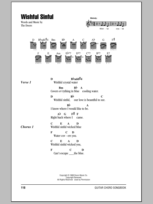 Download The Doors Wishful Sinful Sheet Music and learn how to play Guitar Chords/Lyrics PDF digital score in minutes