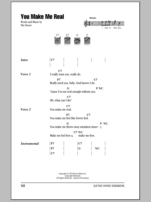 Download The Doors You Make Me Real Sheet Music and learn how to play Guitar Chords/Lyrics PDF digital score in minutes