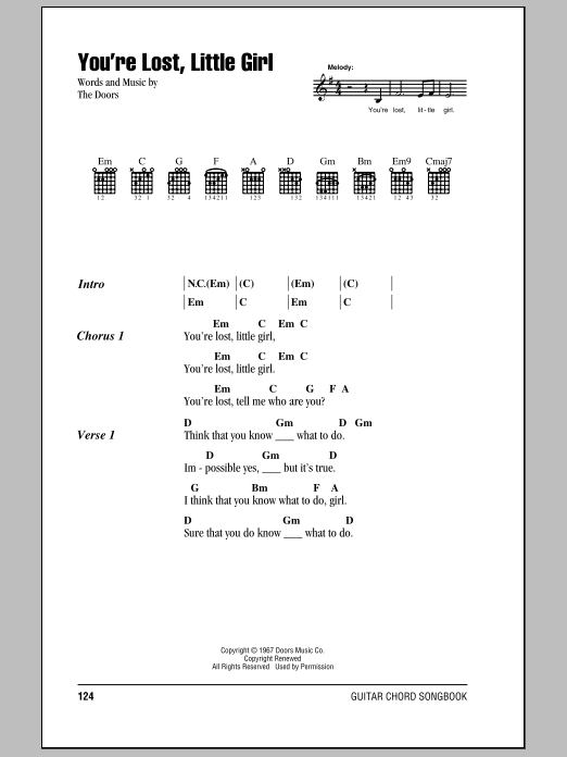 Download The Doors You're Lost, Little Girl Sheet Music and learn how to play Guitar Chords/Lyrics PDF digital score in minutes