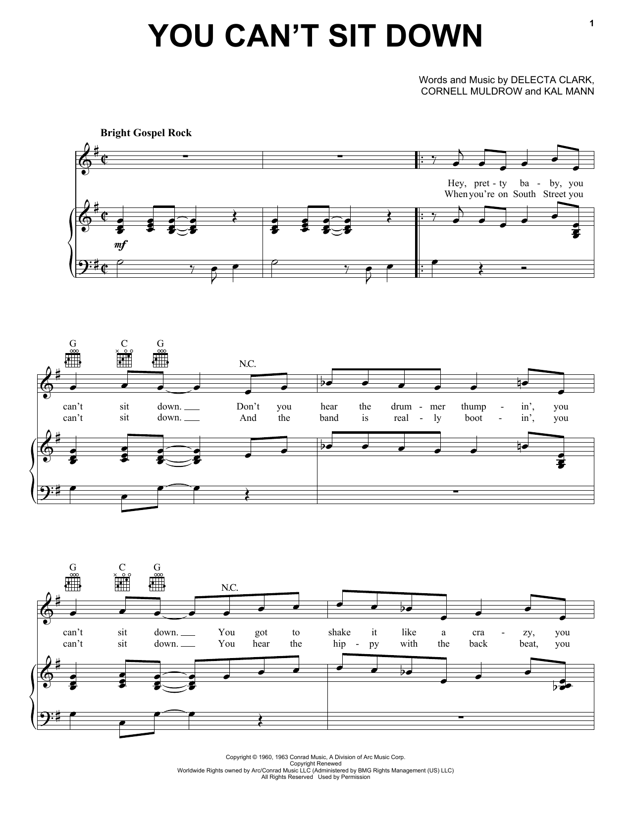 Download The Dovells You Can't Sit Down Sheet Music and learn how to play Piano, Vocal & Guitar (Right-Hand Melody) PDF digital score in minutes