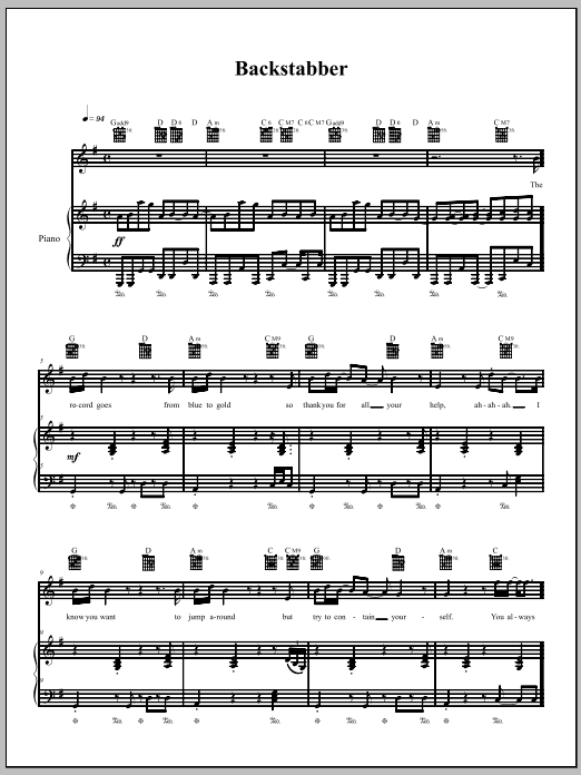 Download The Dresden Dolls Backstabber Sheet Music and learn how to play Piano, Vocal & Guitar (Right-Hand Melody) PDF digital score in minutes