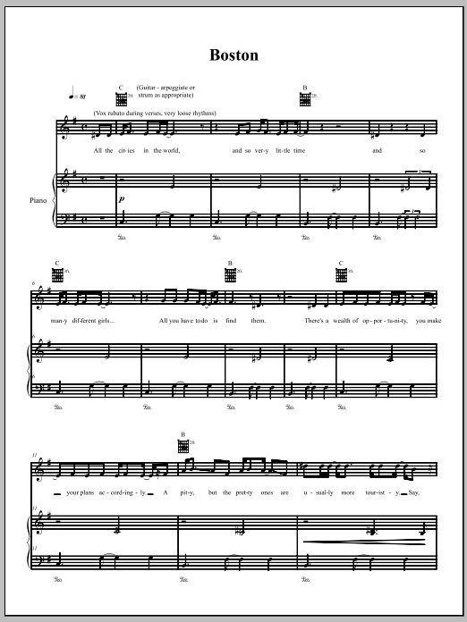 Download The Dresden Dolls Boston Sheet Music and learn how to play Piano, Vocal & Guitar (Right-Hand Melody) PDF digital score in minutes